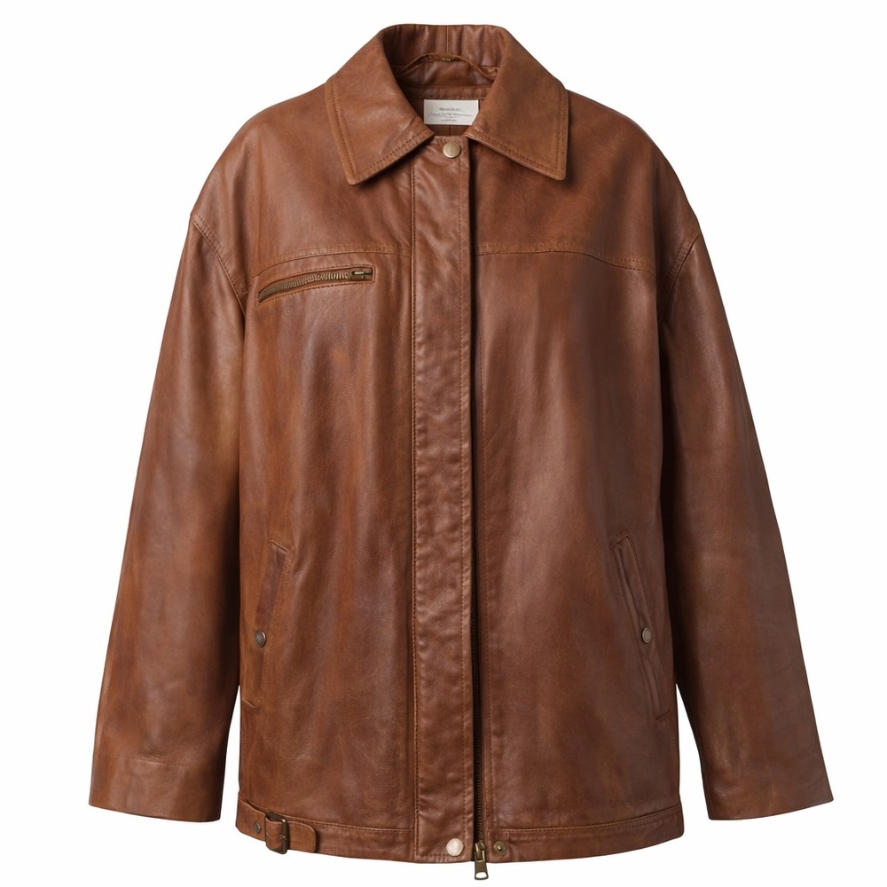 Oversized We The Free Tan Leather Jacket